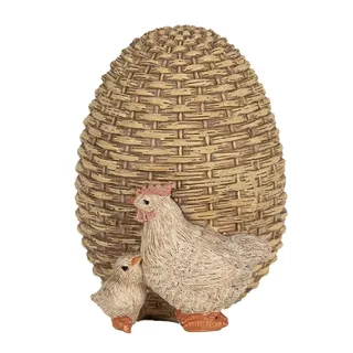 Clayre & Eef 6PR5026 Deko Huhn beim Ei 9x8x10 cm Braun - Osterschmuck