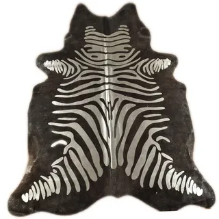 KUHFELL online & NOMAD Fellteppich Kuhfell Grau Beige mit Silber Gold & Kupfer Metallic Zebra Prägung schwarz|silberfarben