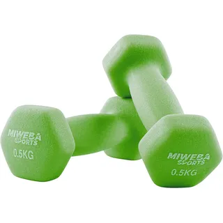 Miweba Sports Kurzhantel Gymnastikhanteln NKH100 - 9 Gewichtsklassen, (Set, Hanteln, Kurzhanteln, Gymnastikhanteln, Hantelset), Aerobic Hantel Set Kurzhantel Fitnesshanteln Gewichte grün 2 x 0,5 kg