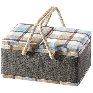 Kobolo Nähkorb Nähkästchen Nähkörbchen - kariert (in blau-, braun- und grautönen) grau