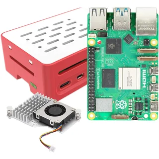 iRasptek Basic Kit for Raspberry Pi 5 8GB RAM mit Rote und weiße Gehäuse und aktivem Kühler