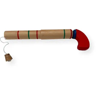 Pop Gun aus Holz mit Korkspule | Ein klassisches Spielzeug, das Freude und Nostalgie bringt | Rollenspiel | Holzspielzeug | Fasching | Retro Spielzeug