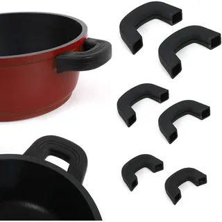 pflypf 6 Stück Topfgriff Silikon, Topfgestell-Topfgriff, Topfgriff Wärmedämmzubehör, Silikongriff, Silikon-Topf-Ohrenschützer, Anti-Hitze-Handschutz, geeignet für Pfannen, Aufläufe, Bratpfannen