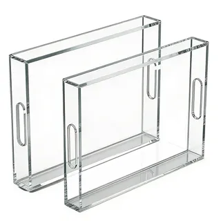 Generisch 2er Set Acryl Tablett mit Griffen - Transparentes Serviertablett Set in 2 Größen | Rechteckiger Organizer für Bad, Küche & Deko | Stabiles Dekotablett
