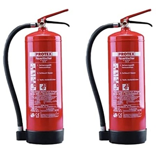 2 Schaum-Feuerlöscher – Protex Schaumfeuerlöscher – 6 Liter - für die Brandklassen A und B – Zertifiziert nach DIN EN 3 – je 11 kg – mit praktischer Halterung – mit Prüfplakette - Made in EU