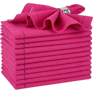 Palisa Stoffservietten mit Hohlsaum-Details und Gehrungsecken, Set von 12 Stück, 45.7x45.7 cm, Hot Pink – wiederverwendbare Servietten aus Baumwolle – perfekt für Hochzeiten und den täglichen Gebrauch