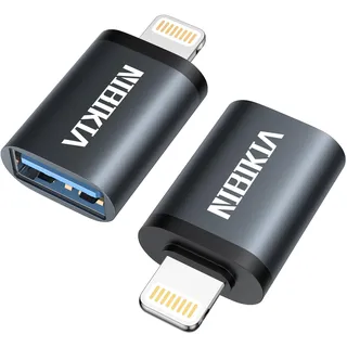 Lightning auf USB Adapter, 2Pack iPhone Stick Adapter Kompakter USB 3.0-OTG für iPhone/iPad, Hubs, MIDI Keyboard, Maus, Kartenleser, Daten Synchronisation unterstützt Flash Drive