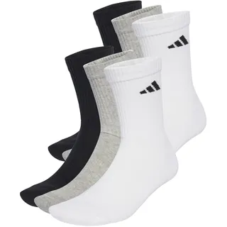 adidas Unisex CUSHIONED CREW SOCKS 6 PAIR PACK, White/Medium Grey Heather/Black, 10.5-12.5