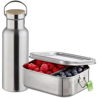 Assheuer & Pott Pausenset aus Edelstahl Lunchbox 0,8 Ltr. und Trinkflasche 500ml, auslaufsicher