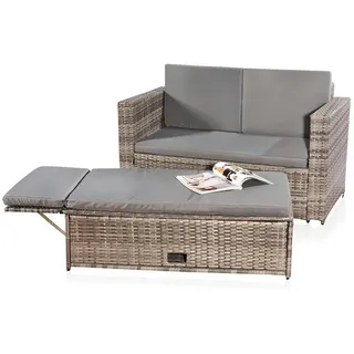 Mucola Gartenlounge-Set Polyrattan Gartensofa Lounge Sofa Gartenmöbel Gartensofa Sitzgarnitur, (Set, 2-tlg., Sofa & Ottomane), Kissen inkl. Reißverschluss, daher abnehm- und waschbar grau