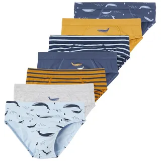 Vertbaudet 7er-Pack Jungen Slips mit Bio-Baumwolle, Wale himmelblau 158/164 - 158-164