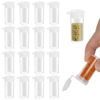 20 Stk Mini Salzstreuer mit Tags, 6g Plastik Salzstreuer mit Klappdeckel, Extra Kleine Ministreuer Gewürzspender, Transparent Salzstreuer Klein für Unterwegs, Reise Camping Gewürze Streuer für Outdoor