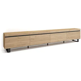 SKRAUT HOME Wohnzimmer-TV-Schrank, Viel Stauraum, 320x35x57cm, Großformat-TV, Industriedesign, Moderner Stil, Eiche, Holzwerkstoff, Rechteckig, 320x57x35 cm, Wohnzimmer, Wohnwände, Lowboards, Lowboards stehend