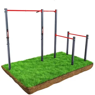 K-Sport Stationäre Outdoor Klimmzugstange + Dip Station bis 150 kg belastbar grau|rot No Size