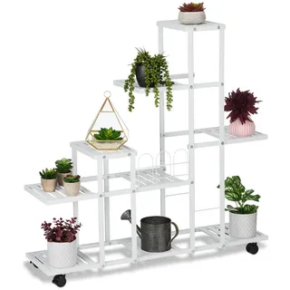 Relaxdays Blumenständer mit Rollen, Weiß,Schwarz