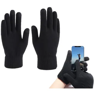 Handschuhe Herren Winter - Touchscreen Strickhandschuhe für Damen & Herren, Weiche Elastisch Fingerhandschuhe, Komfortable & Warme Winterhandschuhe, Schwarze Handschuhe für Running, Outdoor & Alltag - Einheitsgröße