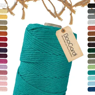 BooGardi Makramee Garn · Türkis 3mm x 200m · 3mm oder 5mm · viele Farben · Baumwollkordel · Baumwollgarn · DIY Bastelkordel · Kordelband
