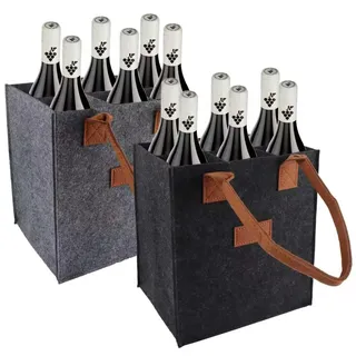 shallyong 2 Stück Flaschenträger aus Filz, Flaschentasche Filz für 6 Filztasche, Filztasche Weinflasche Tasche Wiederverwendbare, Flaschenträger mit Trennwänden & Griffen für Wein, Bier & Wasser