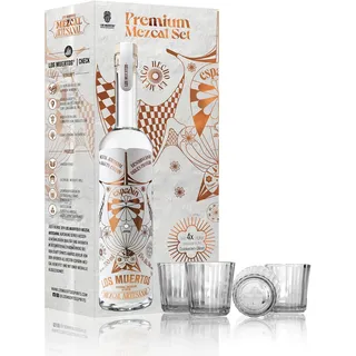 Los Muertos Mezcal Artesanal | Premium Geschenkset | 4 originale mexikanische Veladora-Gläser | 43% vol. | 700 ml