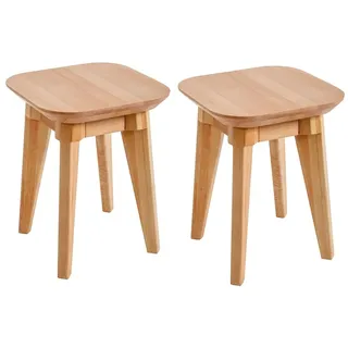 Krok Wood 2x Hocker aus Massivholz in Buche 35x35x45 cm Paris