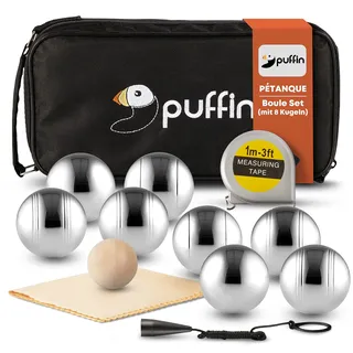 Puffin Boule Set - Petanque Set | Boule Spiel mit 8 Metall Kugeln & Zubehör | Outdoor Spielzeug für die ganze Familie | Strand Spiel für Kinder & Erwachsene