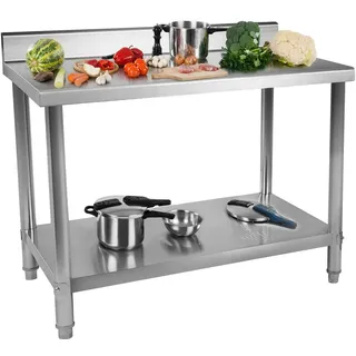 Royal Catering Edelstahl-Arbeitstisch - 100 x 60 cm - 90 kg Tragkraft - Aufkantung