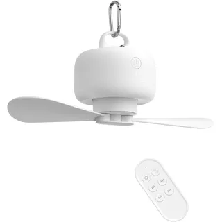 JISULIFE 8000mAh Camping Ventilator Batteriebetrieben, USB Wiederaufladbar mit Fernbedienung, Abnehmbaren Ventilatorflügeln, Aufhängehaken, Timer, 4 Geschwindigkeiten für Outdoor Wohnheim-Weiß