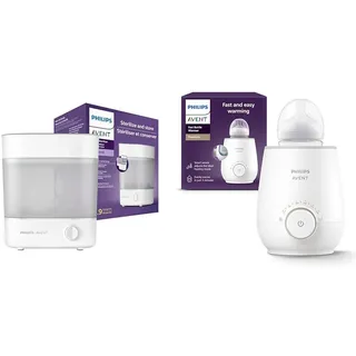 Philips Avent SCF291/00 Sterilisator für bis zu 6 Babyflaschen, Sauger und Zubehör, weiß & SCF358/00 Flaschenwärmer für schnelles und gleichmäßiges Erwärmen von Milch & Babynahrung, weiß