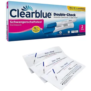 Vorteilspack - 5 x Schwangerschaftstest Frühtest 10 miu/ml + Clearblue Schwangerschaftstest Kombipack Double Check Frühtest 2er