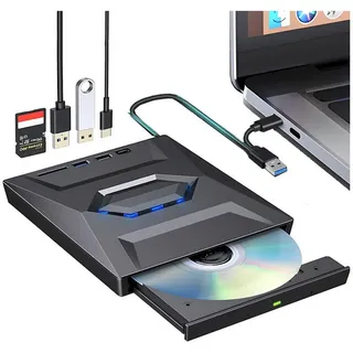 XERSEK Externes Blu Ray CD DVD Laufwerk Blu-ray-Brenner (USB 3.0 & Type-C CD, DVD Blu-Ray Brenner Writer mit SD/TF Micro USBx, für Laptop Desktop Macbook Windows 7/8/10/11 Mac OS) schwarz