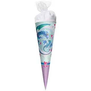 ROTH Schultüte Drachenliebe 22cm rund Tüllverschluss - Zuckertüte Schulanfang