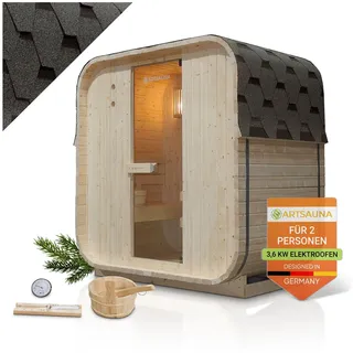 Artsauna Fasssauna Nolvik M - 2 Personen, mit 3,6 kW Ofen & Zubehör für Garten, Cube Design