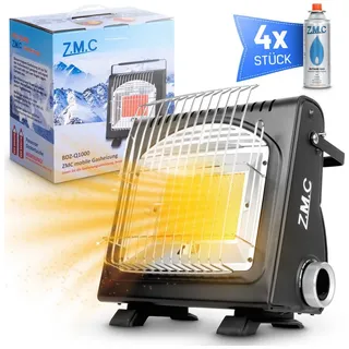 Z.M.C 2-in-1 Tragbare Gasheizung und Gaskocher + 4 Gaskartuschen 227g, Keramik Camping Heizung 1,7 kW, Gasheizer für Outdoor und Terrassen, Garten & Balkon, mobile Heizstrahler mit Piezozündung