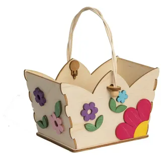 Kuhnert Kreativset Blumenkorb - Dekoration aus Holz, perfekt für die Frühlingszeit - für Blumen und mehr - Made in Germany
