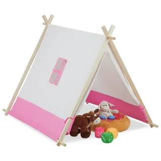 Relaxdays Tipi Zelt für Kinder, Weiß,Hellbraun,Rosa