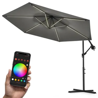 Swing&Harmonie Swing&Harmonie® Luxus LED Sonnenschirm mit RGB Beleuchtung inkl. Fernbedienung, APP Steuerung, Ampelschirm, Garten Schirm 300cm) - anthrazit
