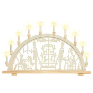 SIKORA LB10-10 klassischer XXL Holz Schwibbogen beleuchteter 10-flammiger Lichterbogen Motiv Gute STUBE Deko Weihnachten Breite ca. 71 cm