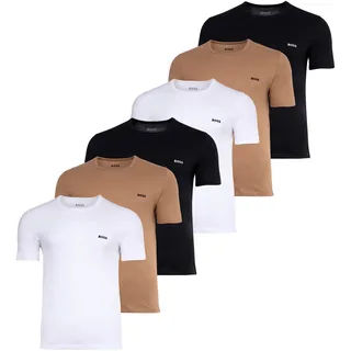 Boss Herren T-Shirt 6er Pack - RN Classic, Rundhals, Kurzarm, Cotton, uni Schwarz/Weiß/Hellbraun S