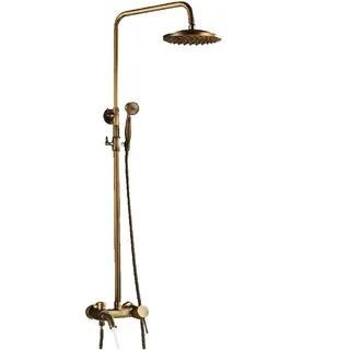 klarwerk KLARWERK® JANA | Vintage Duscharmatur Set mit Regendusche & Handbrause Messing Gold | Edelstahl Retro Design Duschsystem | Duschsäule Mischbatterie