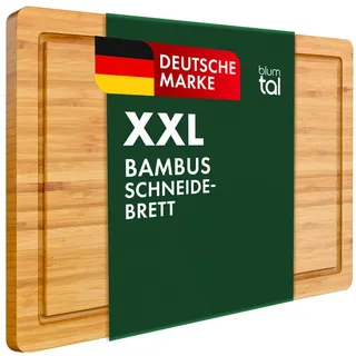 Blumtal Schneidebrett Holz aus 100% Bambus XXL - 2cm dickes Holzbrett antibakteriell - massives Schneidbrett mit Saftrille - Holzschneidebrett 45x30x2cm - Alternative zu Schneidebrett Kunststoff