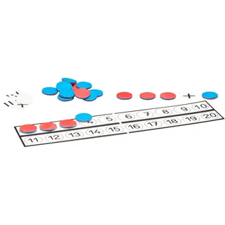 WISSNER® Schüler Rechenleiste – 22 Wendeplättchen & 10 Rechenzeichen aus RE-Plastic, nachhaltig, beidseitig Bedruckt, spielerisches Üben von Addition, Subtraktion & Zahlenfolgen