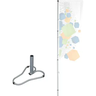Vispronet Mobiler Alu-Fahnenmast T-Pole 200, stufenlos einstellbar, Teleskopmasten, drehbarer Ausleger, Aluminium eloxiert (Standfuß)