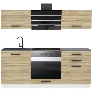 Belini Küchenzeile Küchenblock Sophia - Küchenmöbel 180 cm Einbauküche ohne Elektrogeräten mit Hängeschränke und Unterschränke, ohne Arbeitsplatten, Sonoma-Eiche