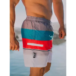 Luvanni Badehose Badehose Herren Schnelltrocknende Beachshorts Style1 Badeshorts Kordelzug Boardshorts Schwimmhose Männer Shorts Hose grau|rot M