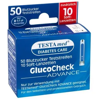TESTAmed® GlucoCheck ADVANCE Teststreifen mit 10 Soft-Lanzetten · 1 P · PZN 1333