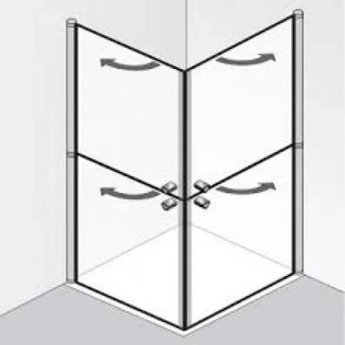 HSK Exklusiv Eckduschabtrennung mit Drehtüren und geteilten Elementen, 90x90cm, Höhe: 200cm, 423018-ST-50edelglas, Duschkabine: Standardfarben: ESG klar mit Edelglas