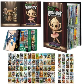 YOUYIKE Brainrot karten Sammelkartenset, Bringen Sie ein Italian Brainrot Ballerina Cappuccino Kartenbuch mit 60 Einzigartige Karten & 32 Sticker, Kinder, Jugendliche, Feste und Partys