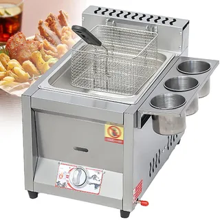 Fritteuse Gas-Chip-Friteuse Edelstahl in Lebensmittelqualität gewerbliche Fritteuse aus Edelstahl, Pommes Frites, Zwiebelringen, Hühnchen, hohe Heizleistung,8L