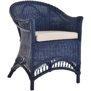 Rattansessel Flechtsessel aus Natur-Rattan Korbsessel (Marineblau, mit Polster)