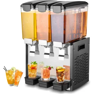 Vevor kommerzieller Getränkespender mit 3 Tanks, Saftspender 10 L (pro Tank), 440 W Edelstahl Eistee-Getränkeautomat mit 7–12 °C Kühltemperatur, für Kaltgetränke Restaurant Bar Party Buffet Catering